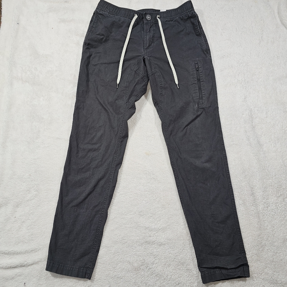 Vuori Pants Mens Charcoal Gray Drawstring Ripstop Organic Cotton Zip V412 Medium